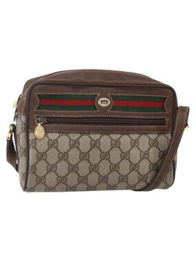 Authentic GUCCI GG Supreme Web Sherry Line Bag PVC Beige Gold 56 02 087